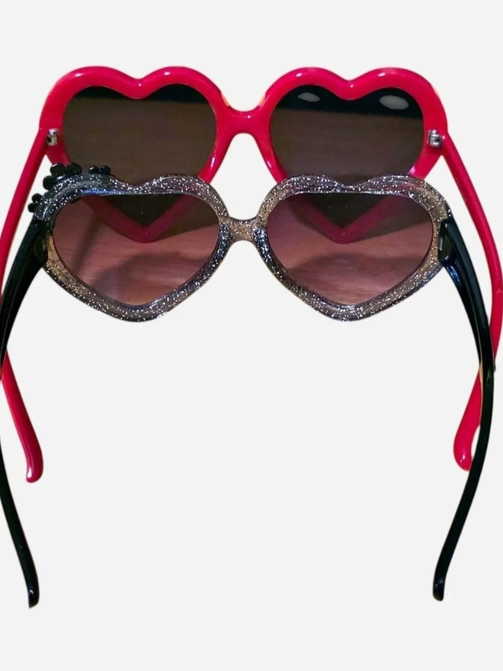 Heart-Shaped Sunglasses Duo - Red & Silver Glitter, Sunnies